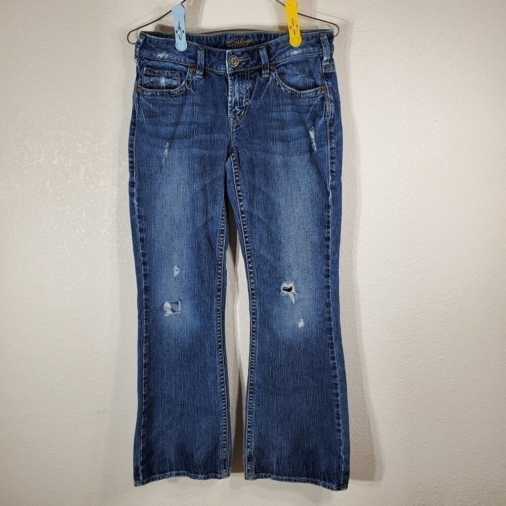 Silver Jeans Co. Aiko Womens W28 L31 Mid-Rise Bootcut Distressed Denim Jeans